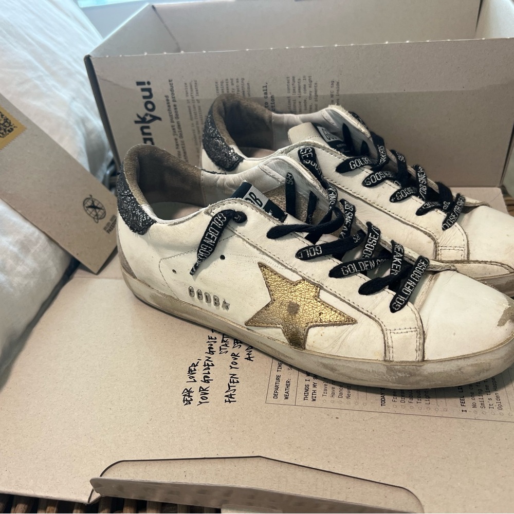 Golden Goose White and Gold Sneakers